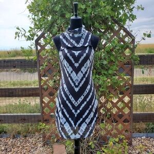 Bar III Women's Cut-Out Black & White Mesh Overlay Tie-Dye Dress Size Large EUC